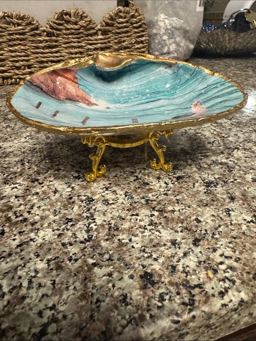 Seaside Decorative Trinket Dish in Gold Trim